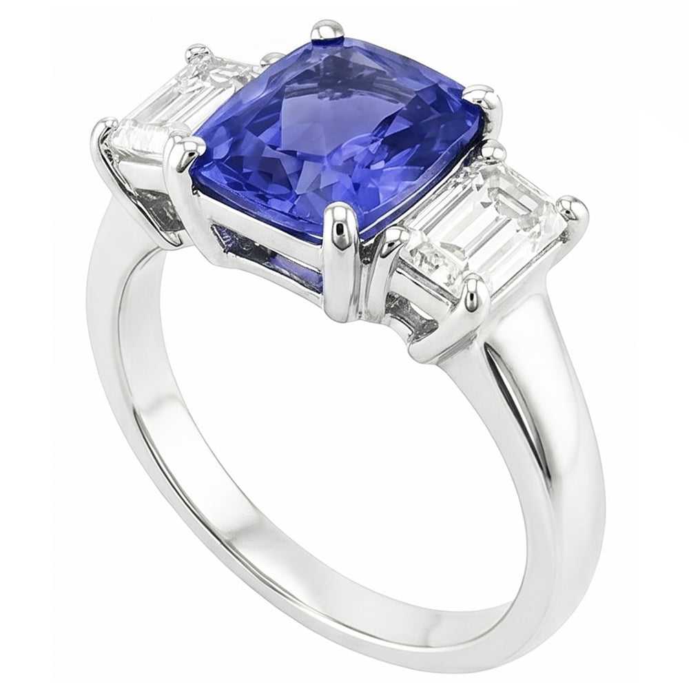 Natural Sapphire Ring 3.50ct - White Gold 14K