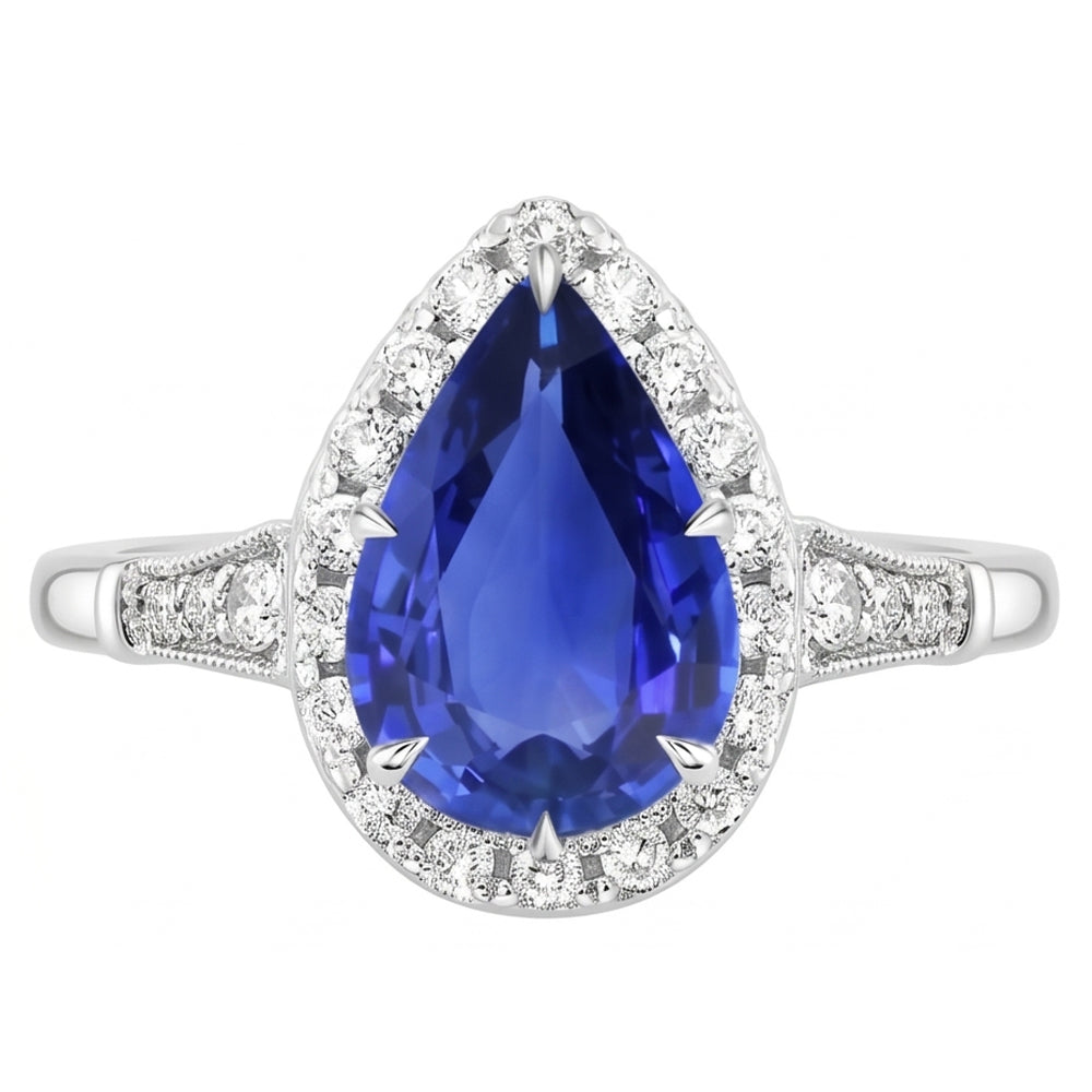 Natural Sapphire Ring 3.50ct - White Gold 14K