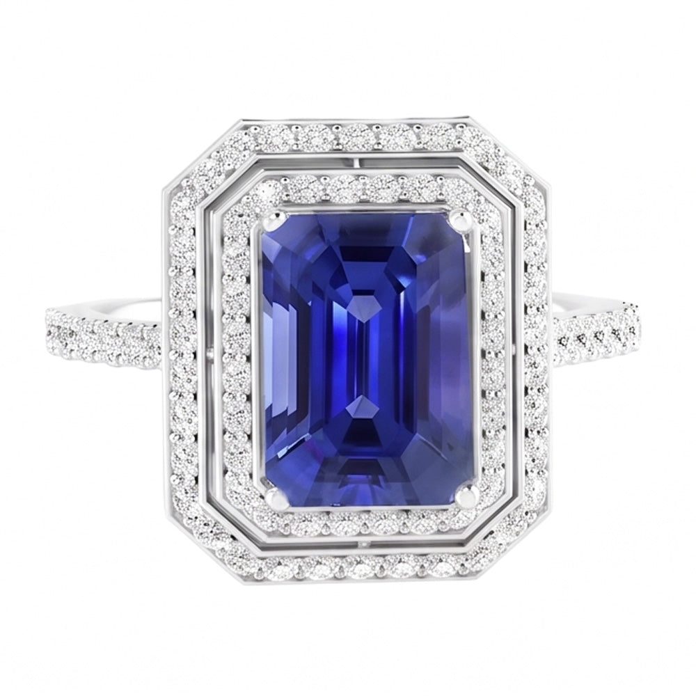 Natural Sapphire Ring 3.50ct - White Gold 14K