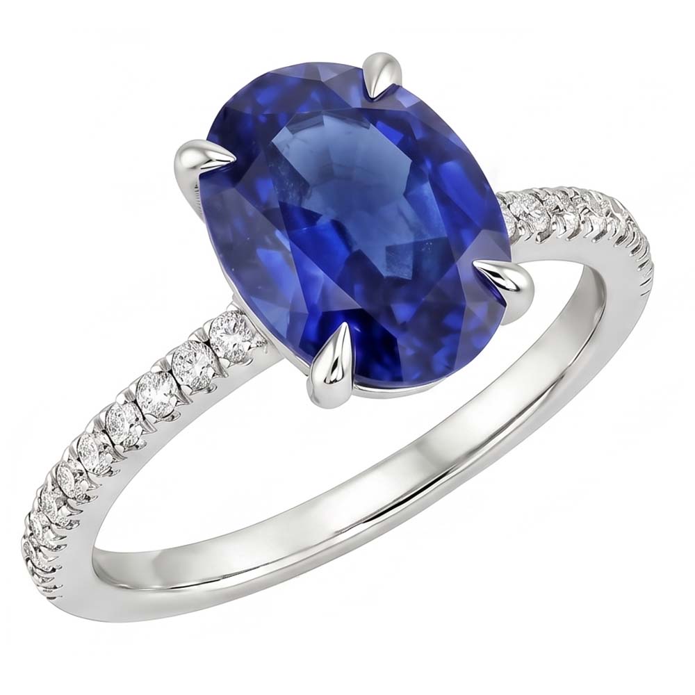 Natural Sapphire Ring 3.50ct - White Gold 14K