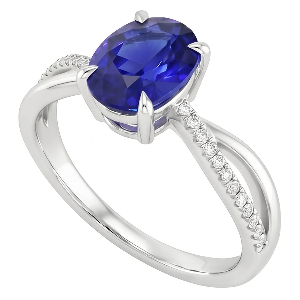 Natural Sapphire Ring 3.50ct - White Gold 14K