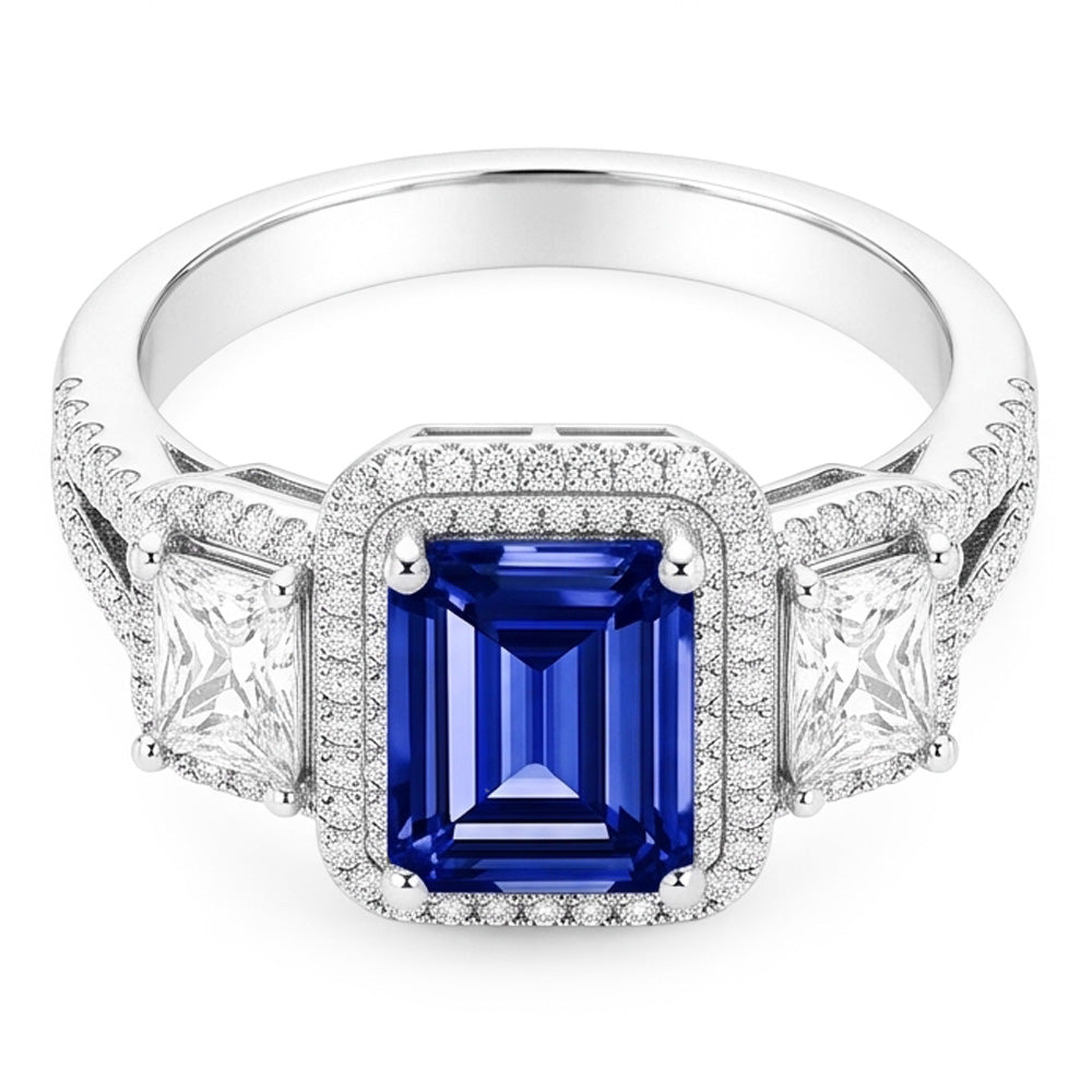 Natural Sapphire Ring 3.50ct - White Gold 14K
