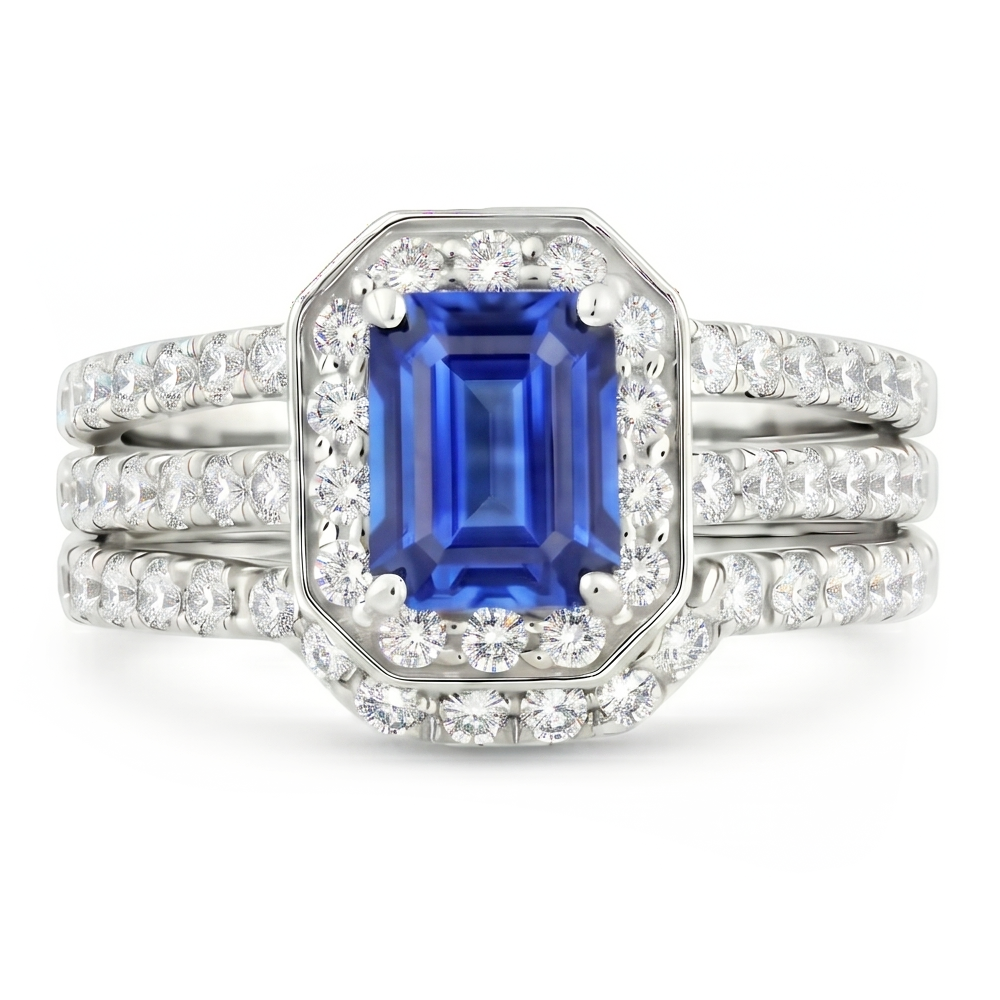 Natural Sapphire Ring 3.50ct - White Gold 14K