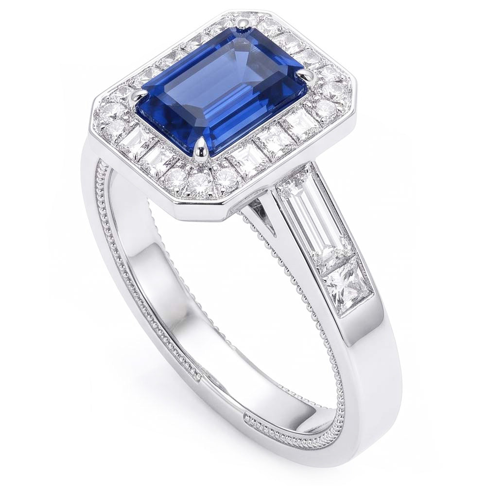 Natural Sapphire Ring 3.50ct - White Gold 14K