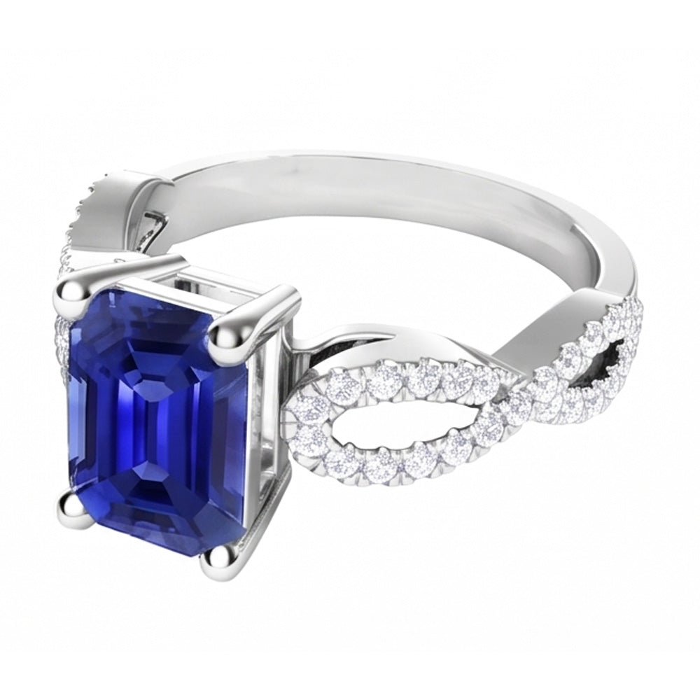 Natural Sapphire Ring 3.50ct - White Gold 14K