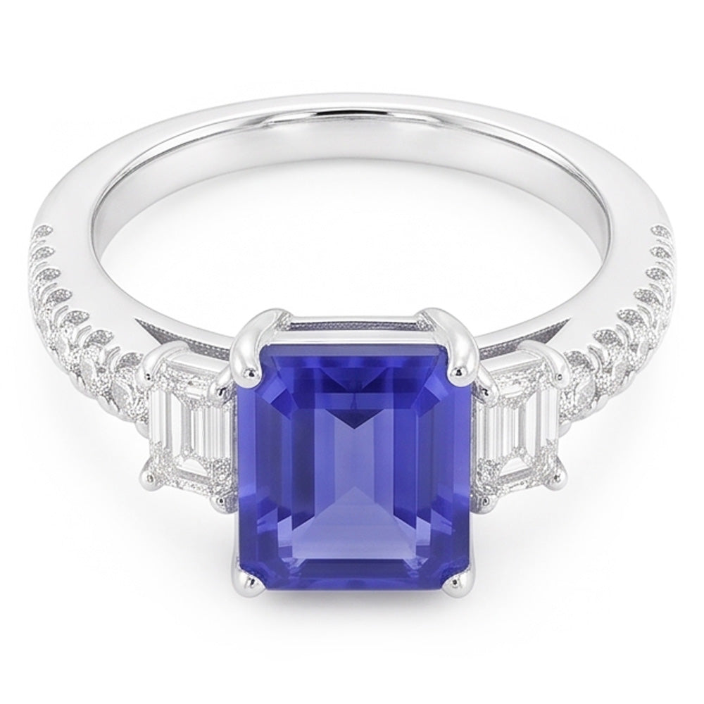 Natural Sapphire Ring 3.50ct - White Gold 14K