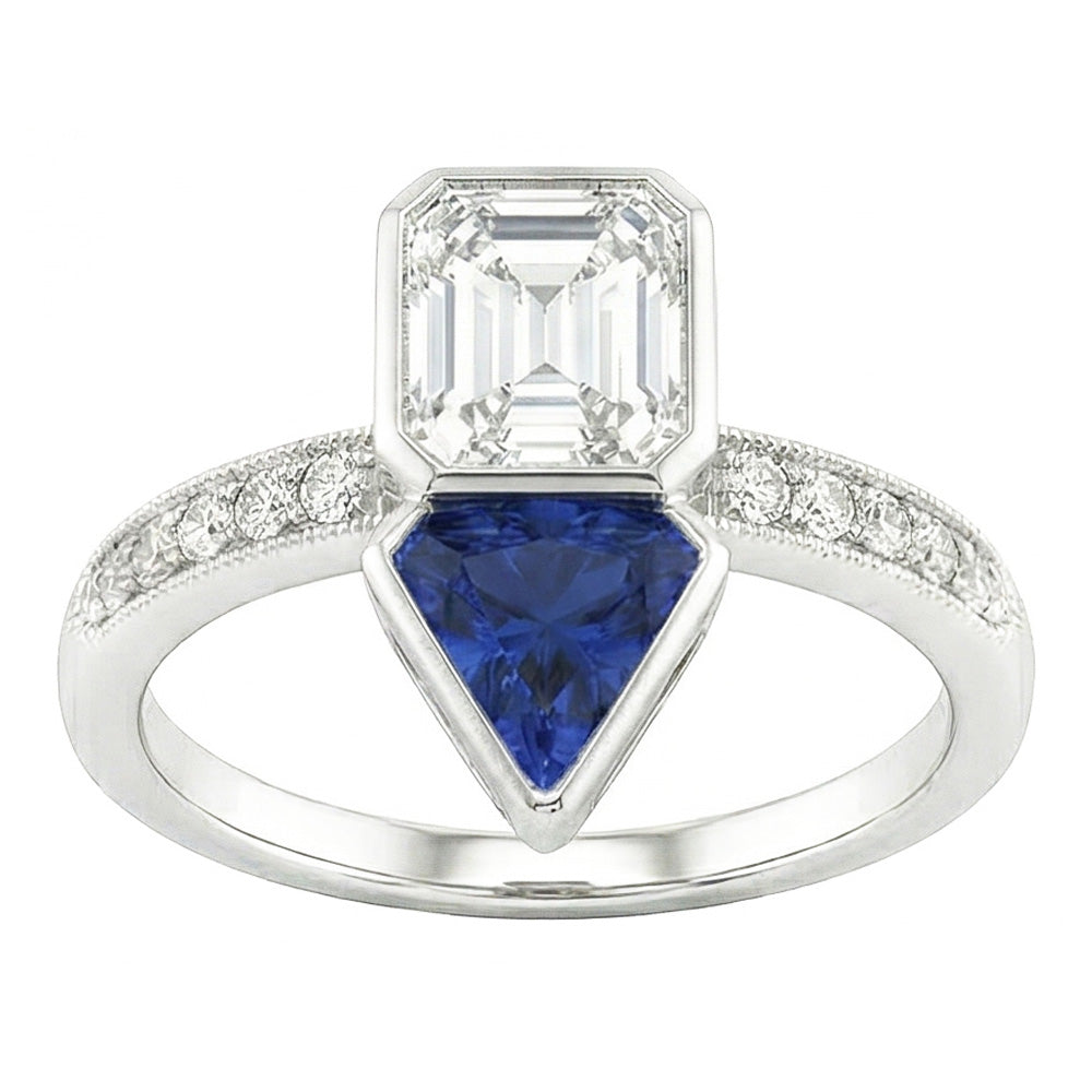 Natural Sapphire Ring 3.50ct - White Gold 14K