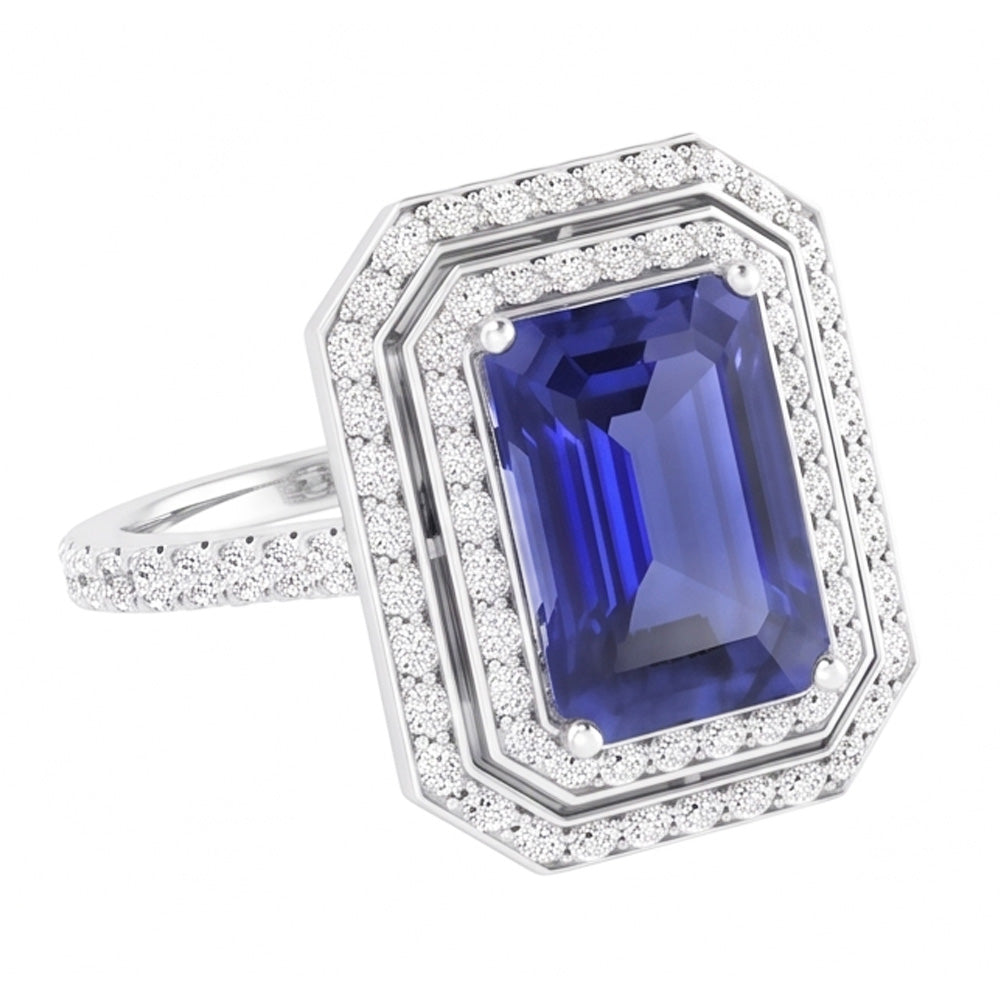 Natural Sapphire Ring 3.50ct - White Gold 14K