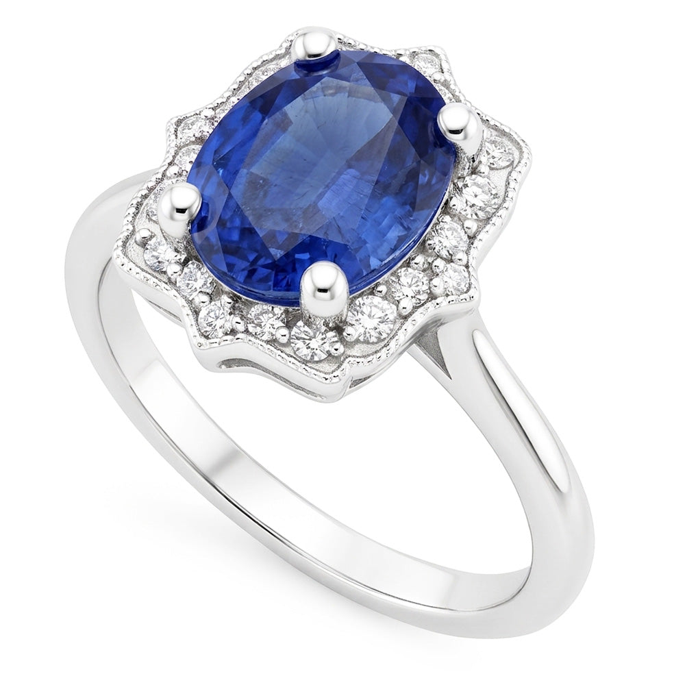 Natural Sapphire Ring 3.50ct - White Gold 14K