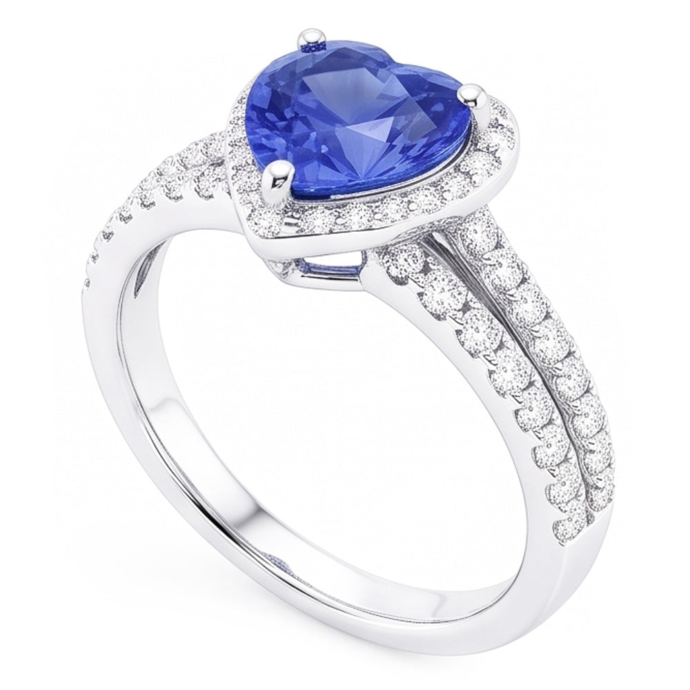 Natural Sapphire Ring 3.50ct - White Gold 14K