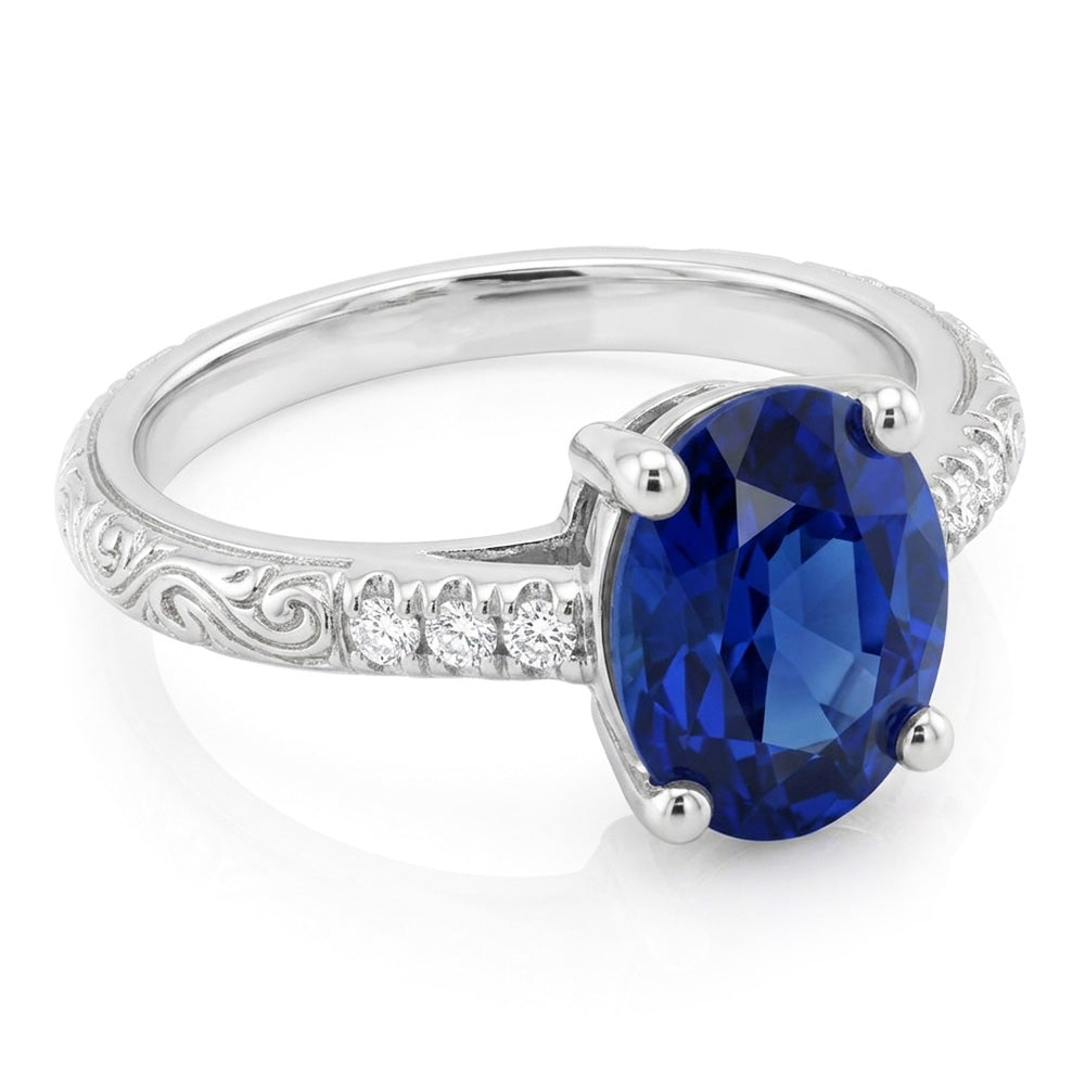 Natural Sapphire Ring 3.50ct - White Gold 14K