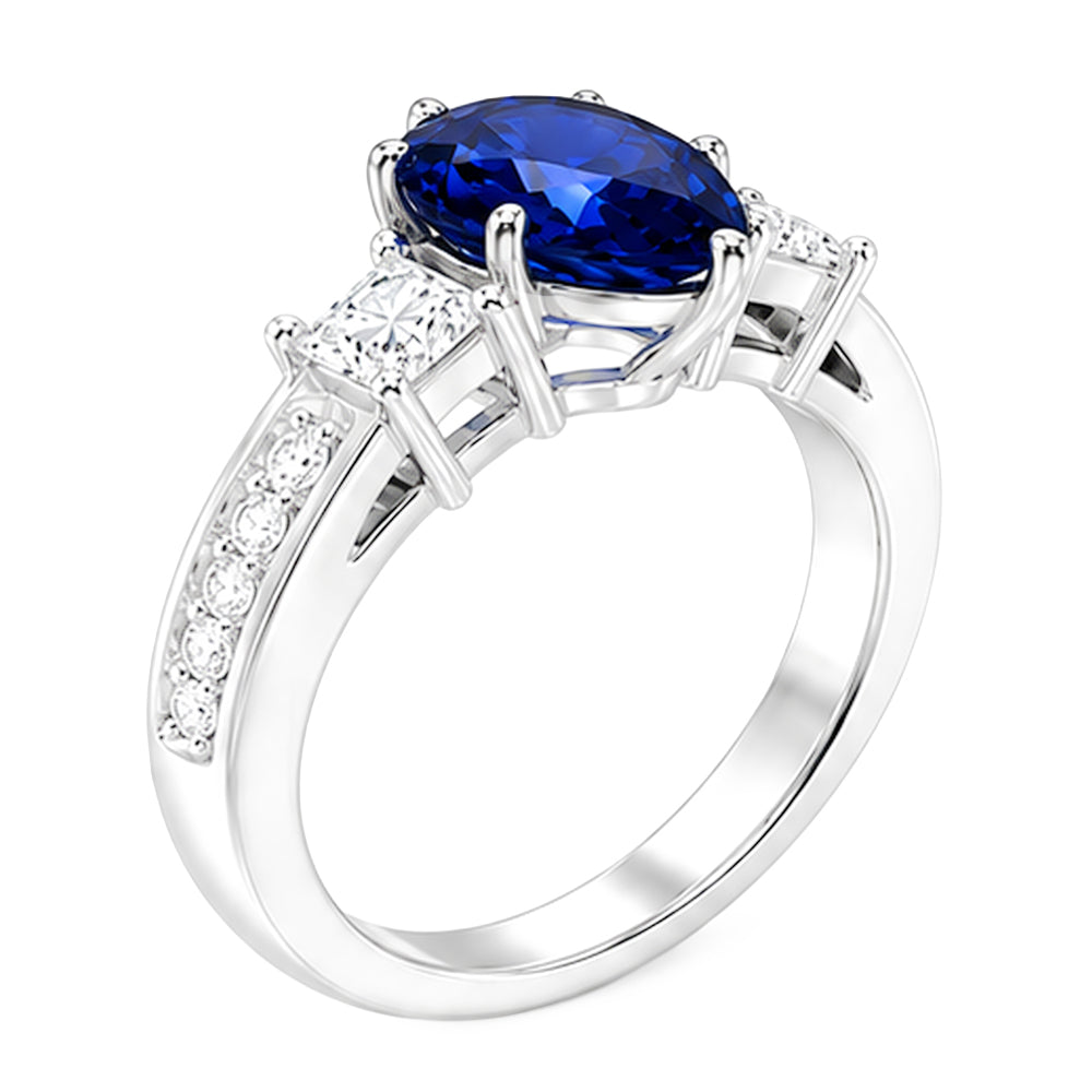 Natural Sapphire Ring 3.50ct - White Gold 14K