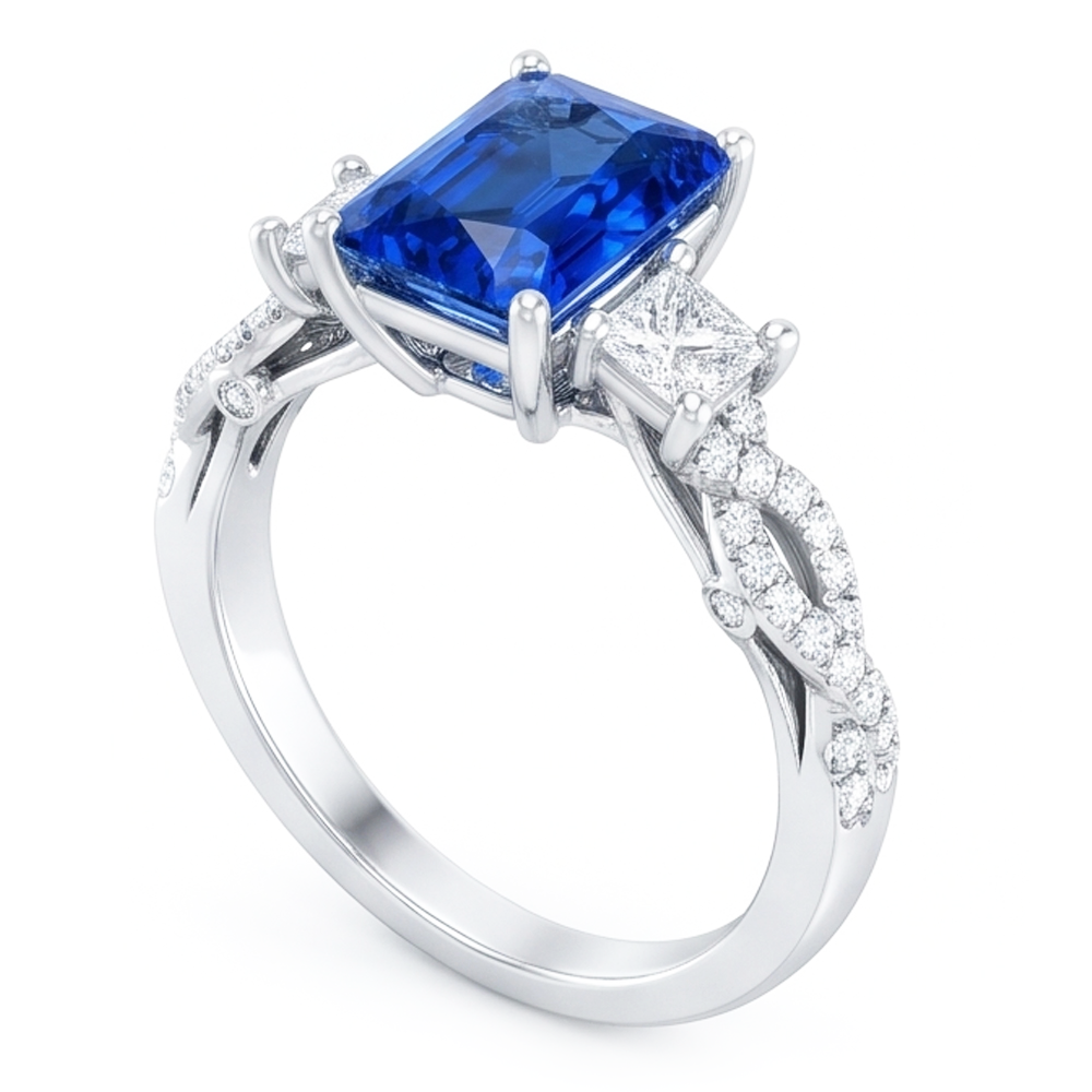 Natural Sapphire Ring 3.50ct - White Gold 14K