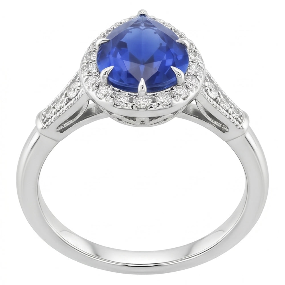 Natural Sapphire Ring 3.50ct - White Gold 14K
