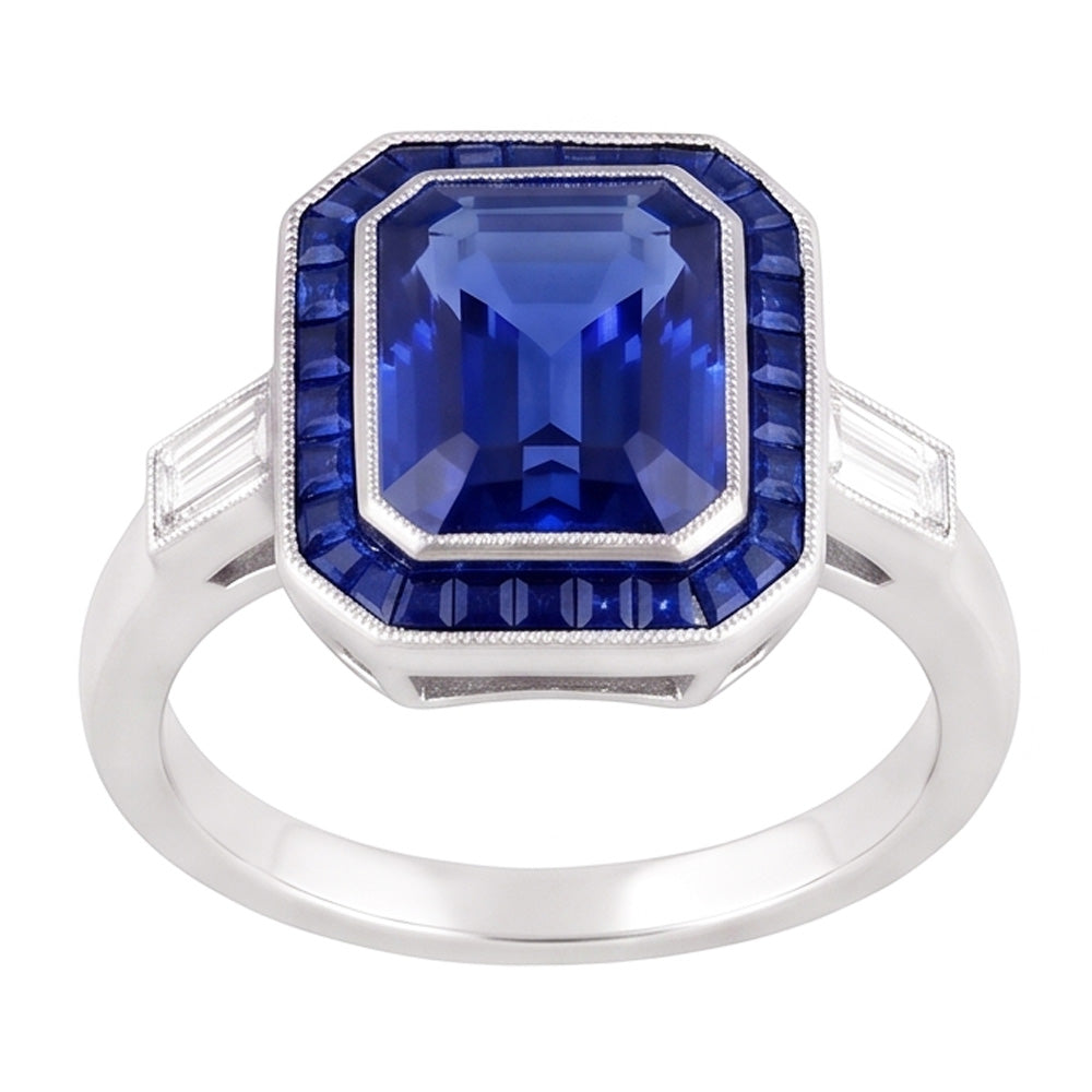 Natural Sapphire Ring 3.50ct - White Gold 14K