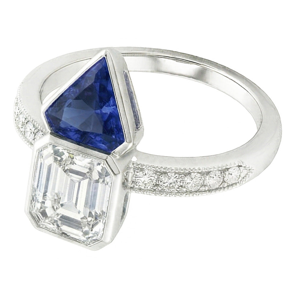 Natural Sapphire Ring 3.50ct - White Gold 14K