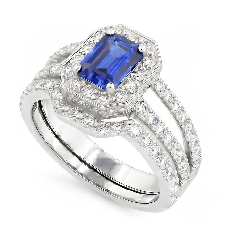 Natural Sapphire Ring 3.50ct - White Gold 14K