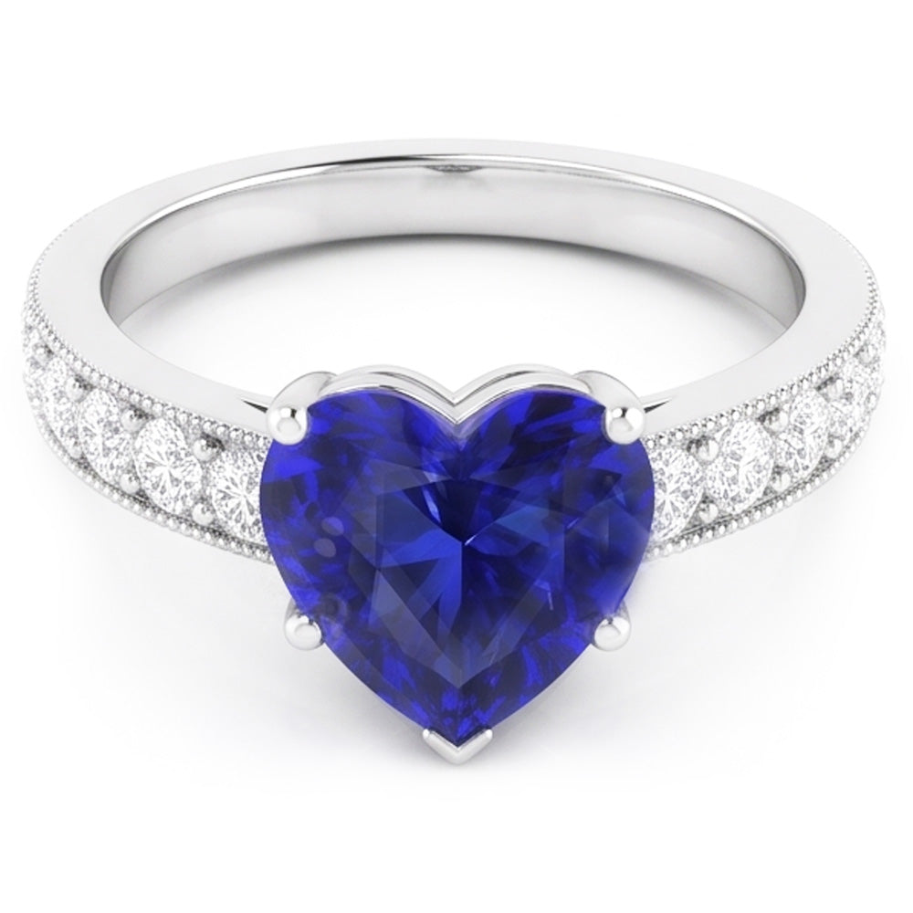 Natural Sapphire Ring 3.50ct - White Gold 14K