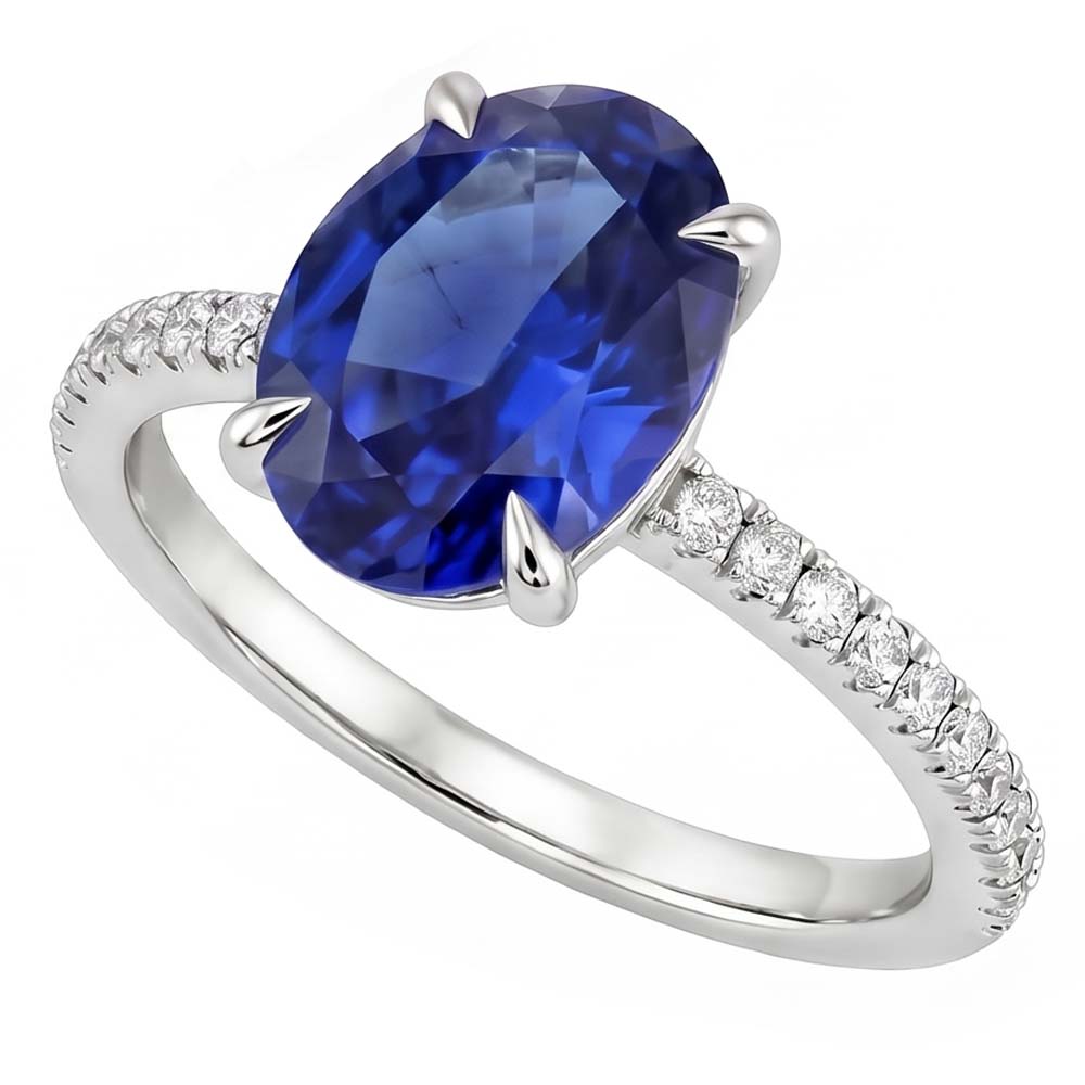 Natural Sapphire Ring 3.50ct - White Gold 14K