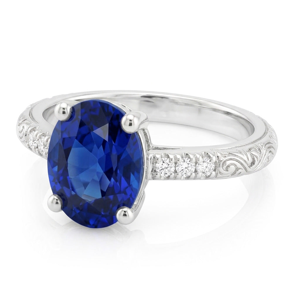 Natural Sapphire Ring 3.50ct - White Gold 14K
