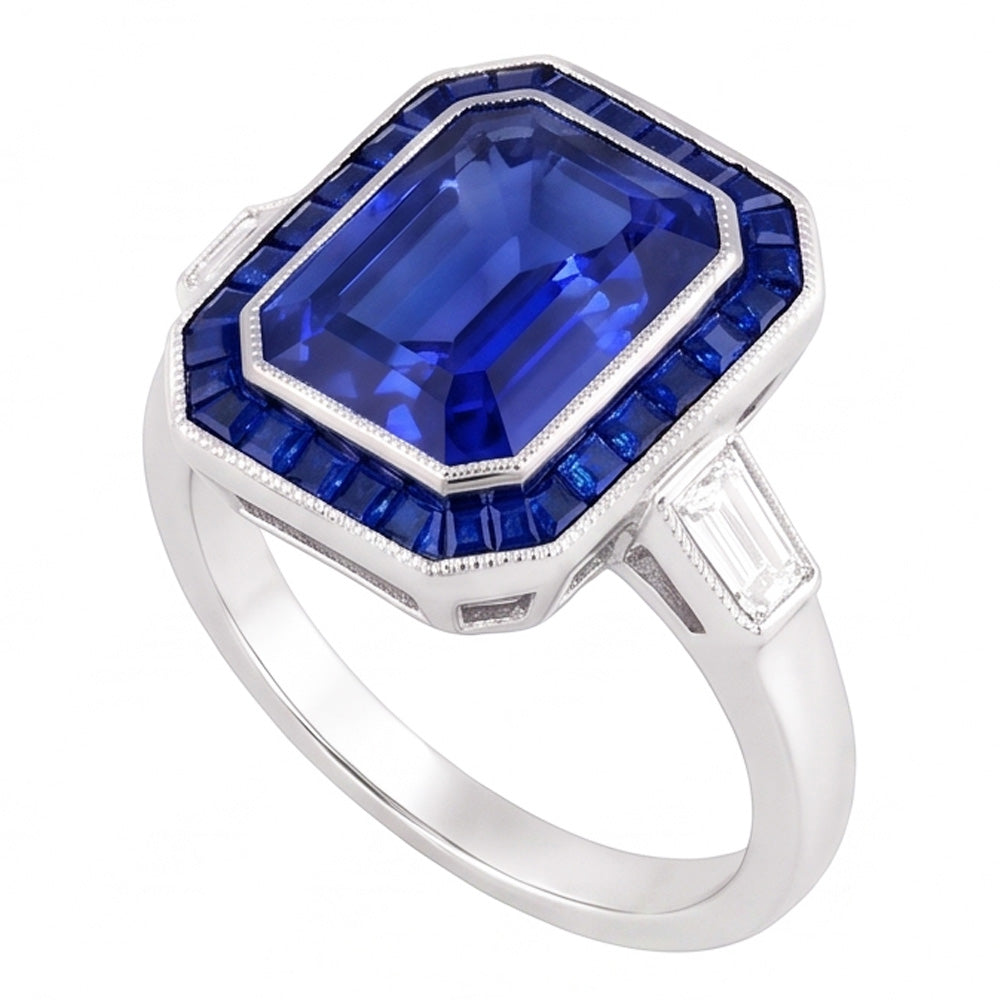 Natural Sapphire Ring 3.50ct - White Gold 14K