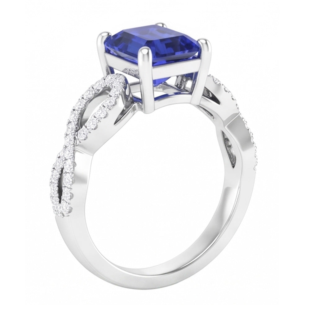 Natural Sapphire Ring 3.50ct - White Gold 14K