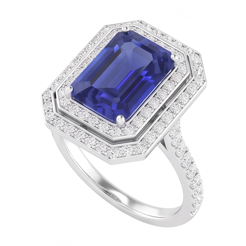 Natural Sapphire Ring 3.50ct - White Gold 14K