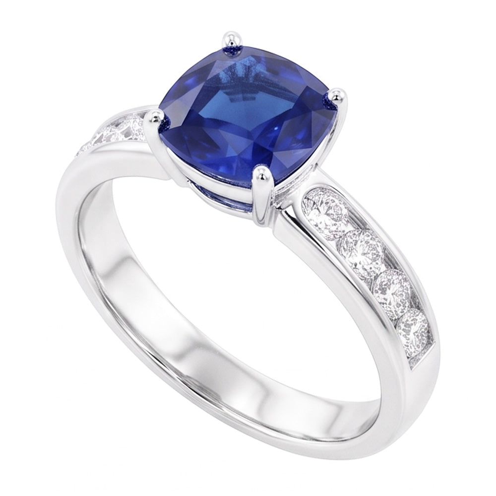 Natural Sapphire Ring 3.50ct - White Gold 14K