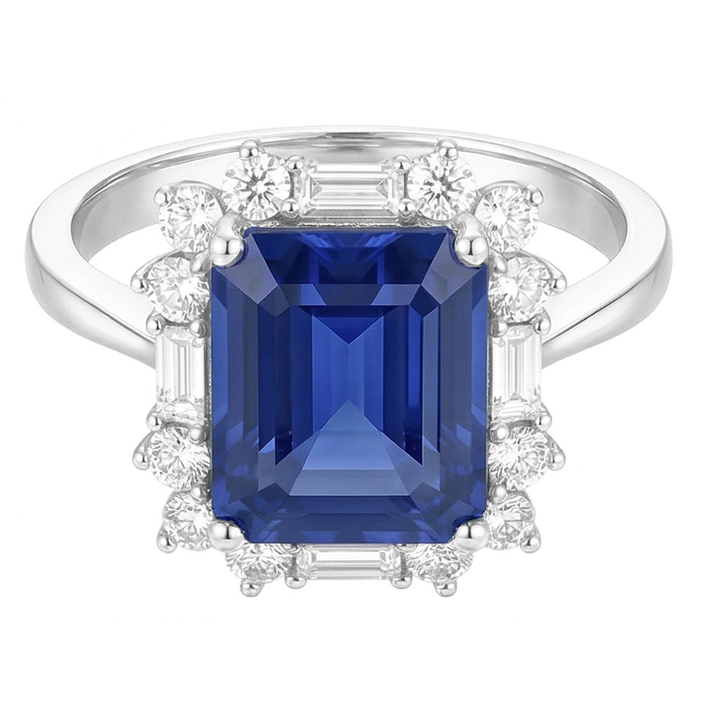 Natural Sapphire Ring 3.50ct - White Gold 14K