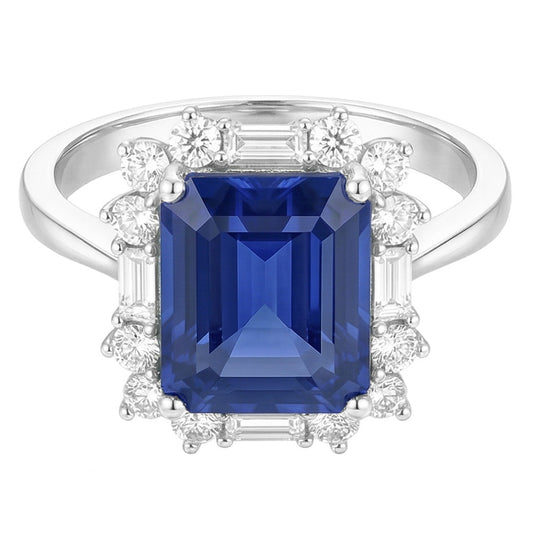 Natural Sapphire Ring 3.50ct - White Gold 14K