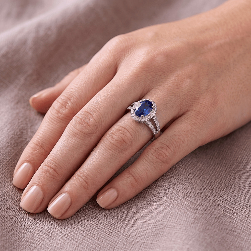 Natural Sapphire Ring 3.50ct - White Gold 14K