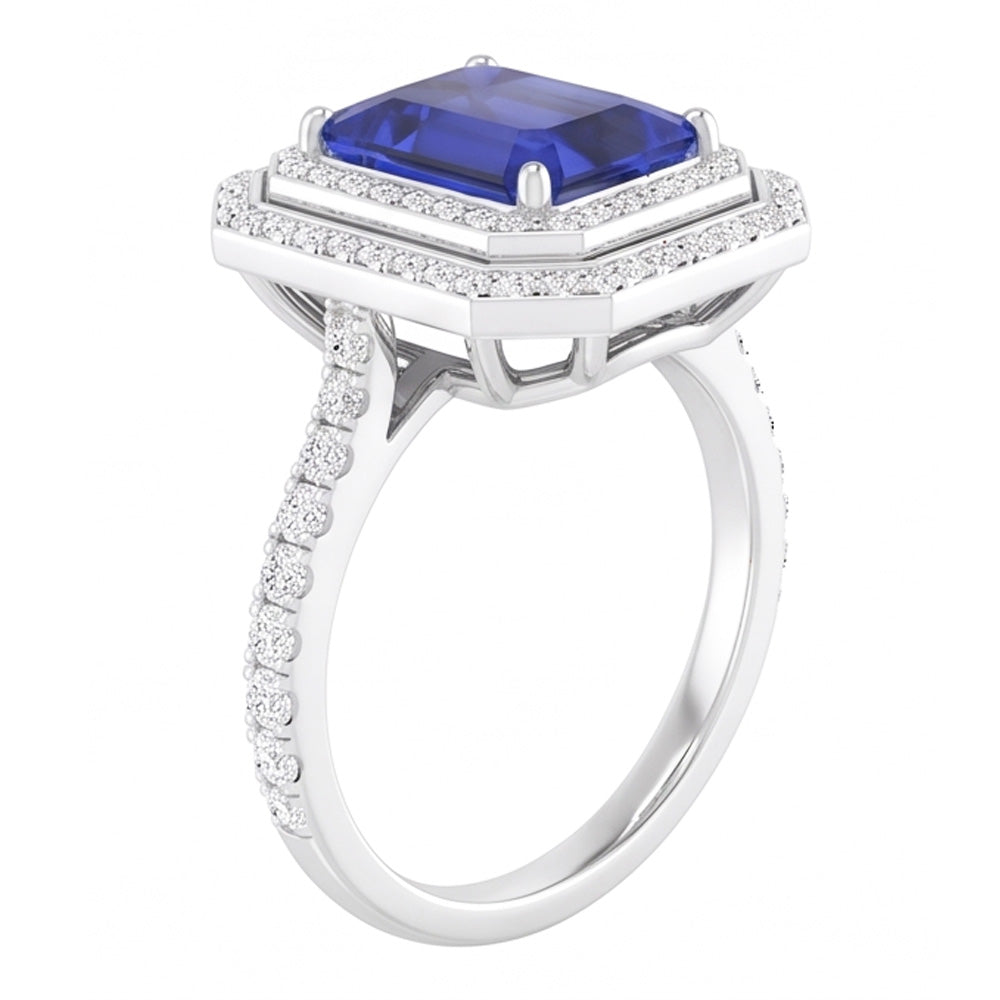 Natural Sapphire Ring 3.50ct - White Gold 14K