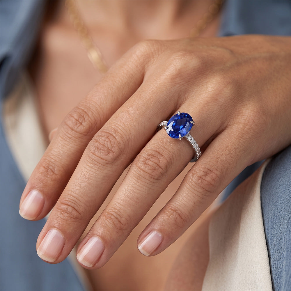 Natural Sapphire Ring 3.50ct - White Gold 14K