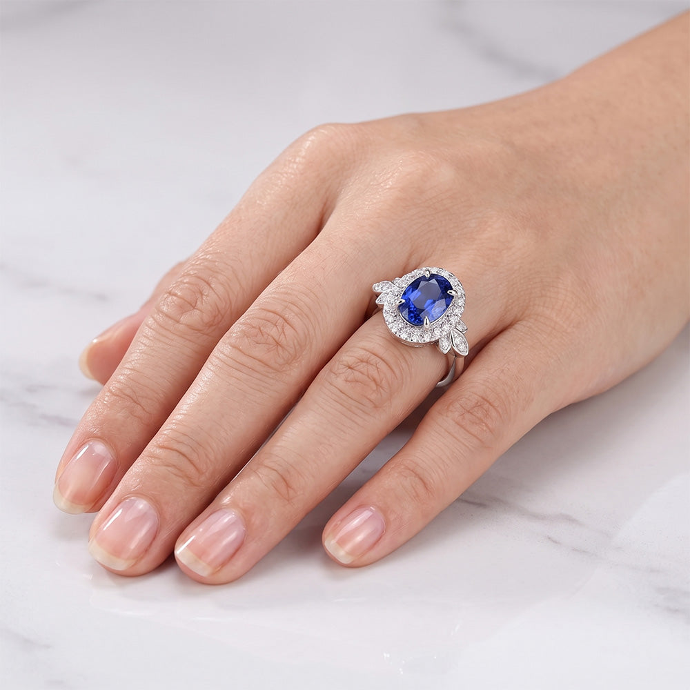 Natural Sapphire Ring 3.50ct - White Gold 14K