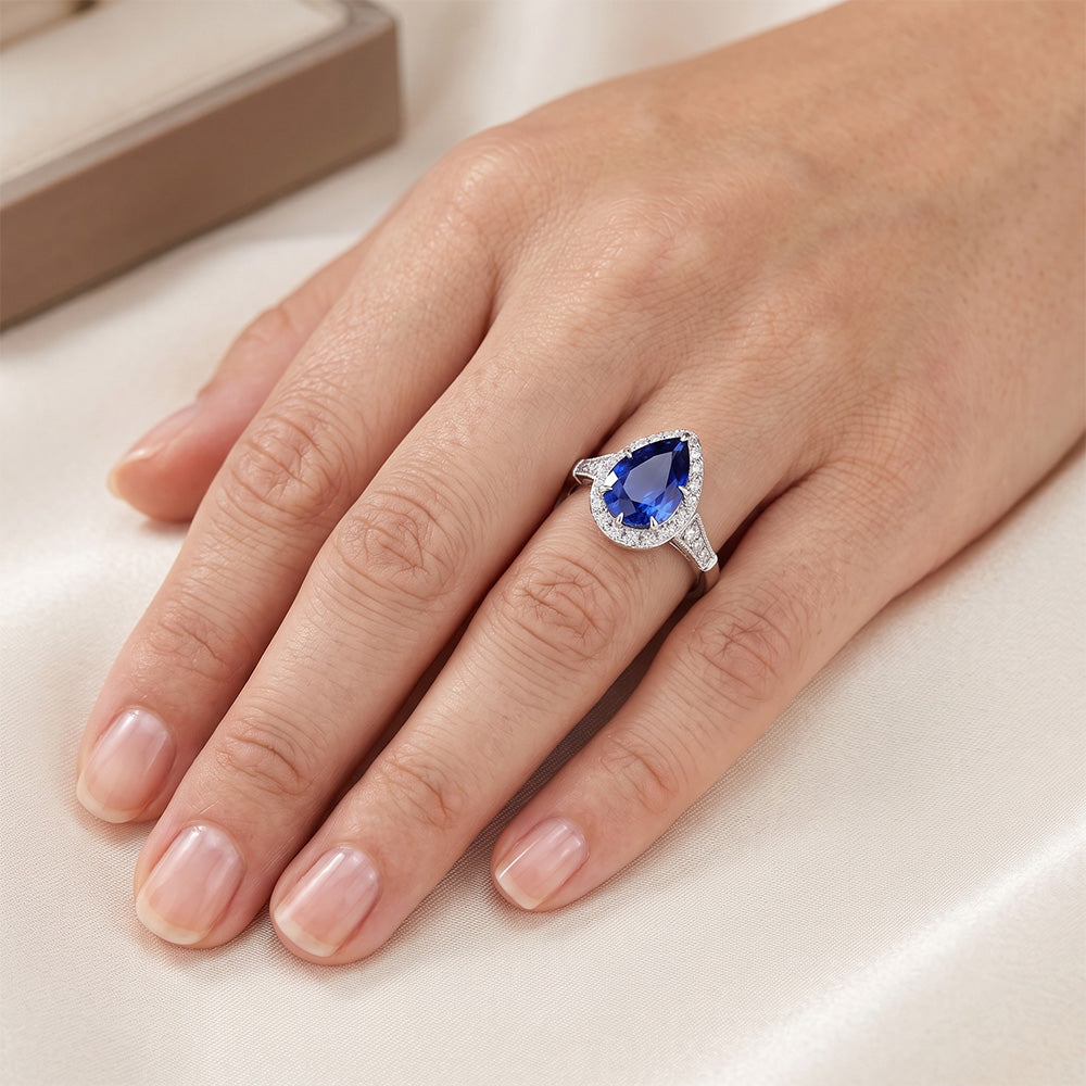 Natural Sapphire Ring 3.50ct - White Gold 14K