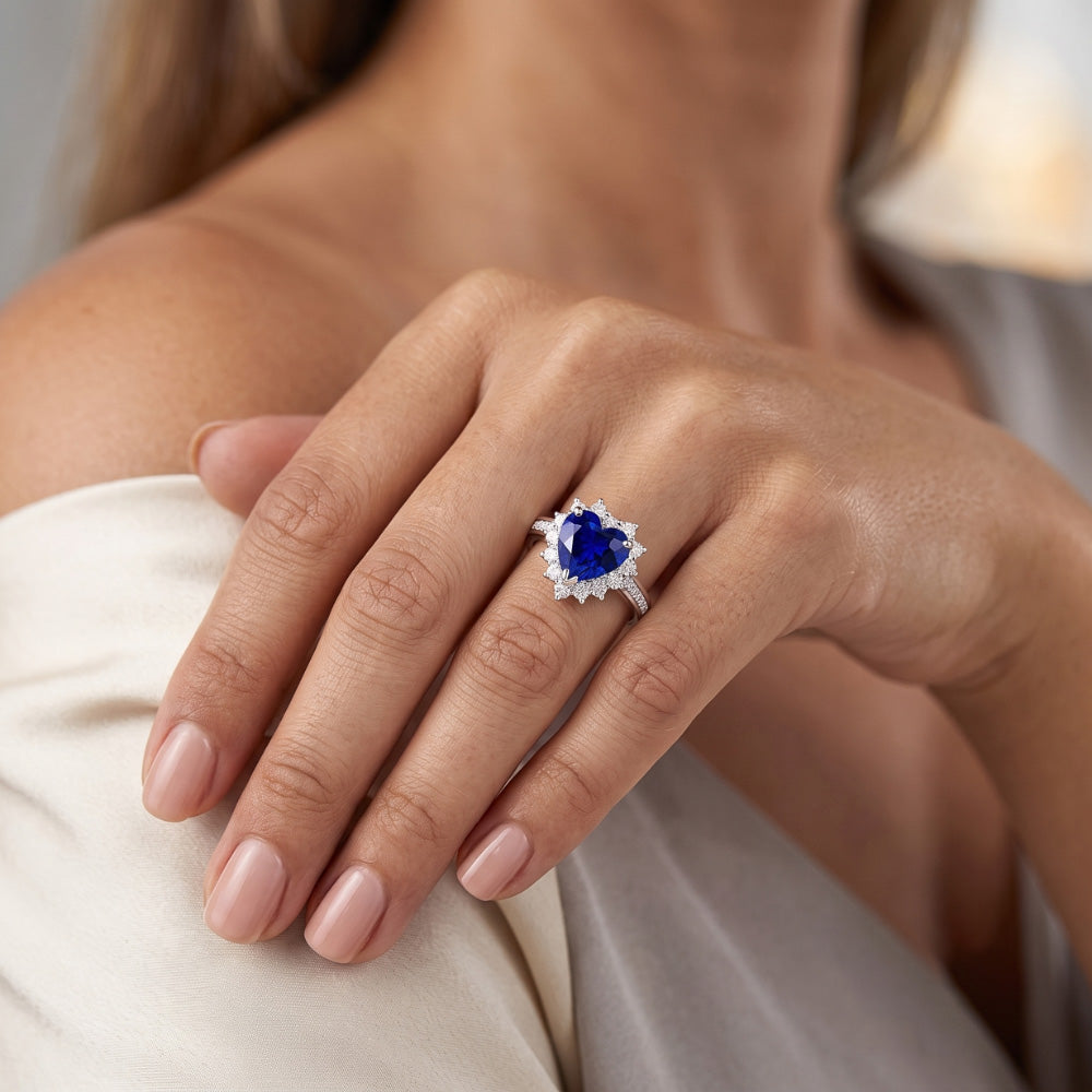 Natural Sapphire Ring 3.50ct - White Gold 14K