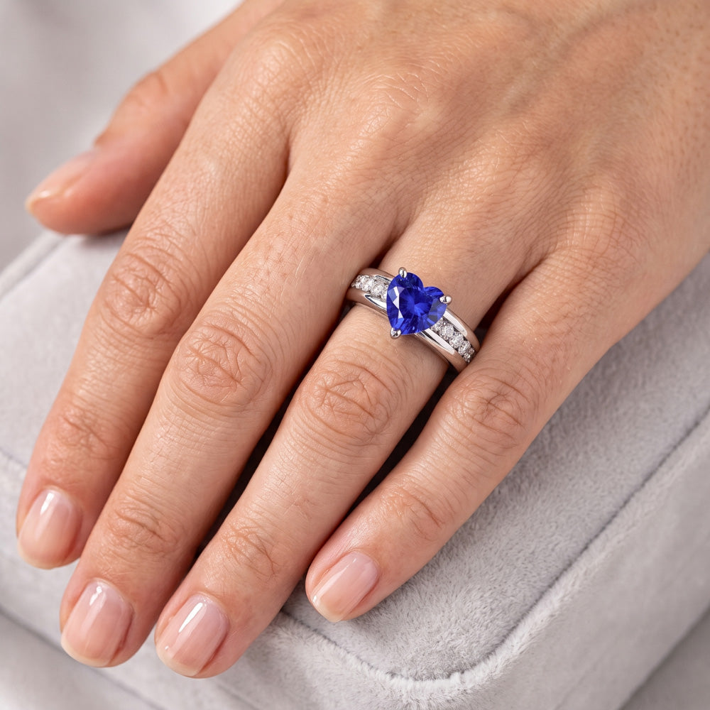Natural Sapphire Ring 3.50ct - White Gold 14K