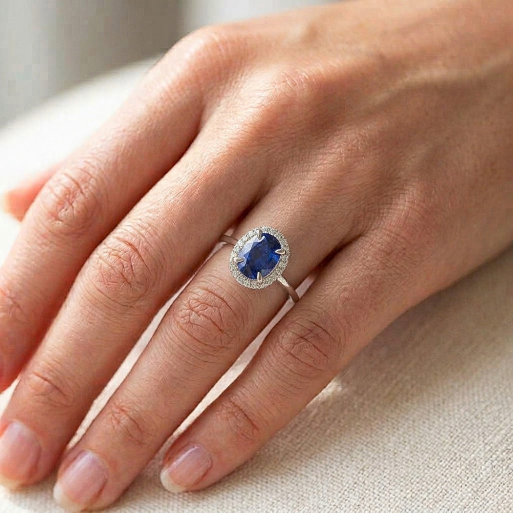 Natural Sapphire Ring 3.50ct - White Gold 14K