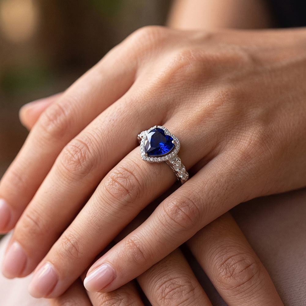 Natural Sapphire Ring 3.50ct - White Gold 14K