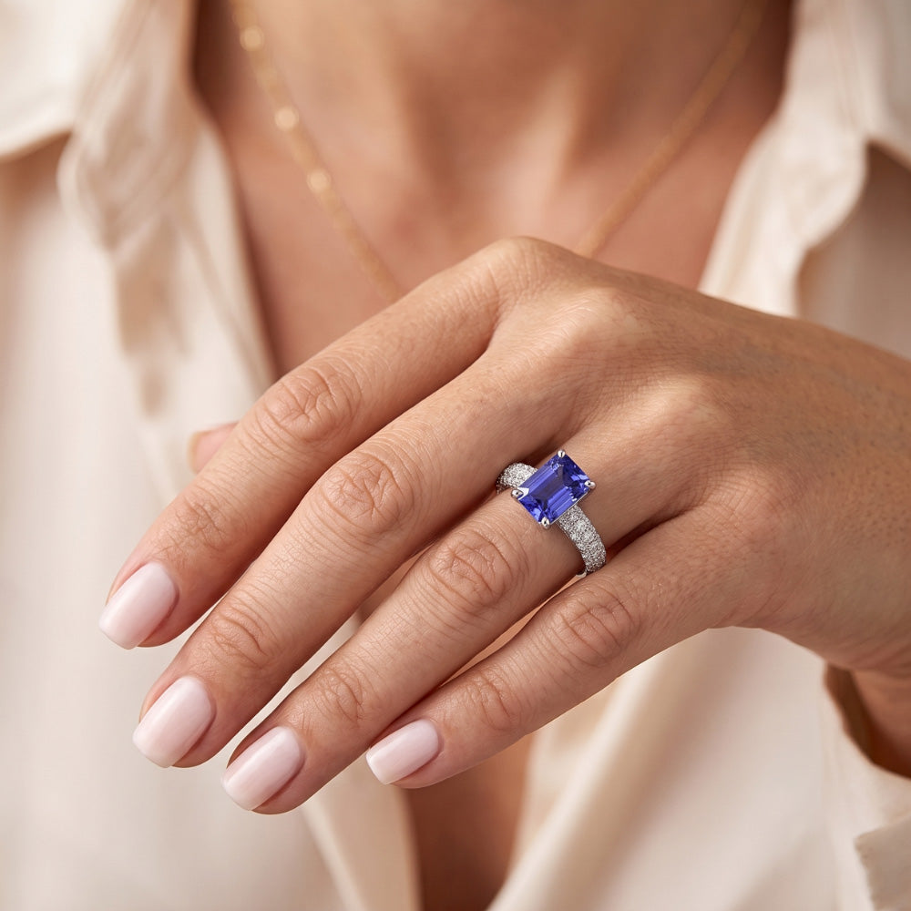 Natural Sapphire Ring 3.50ct - White Gold 14K