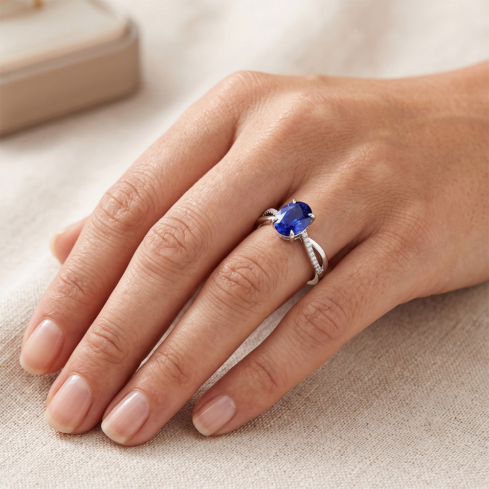 Natural Sapphire Ring 3.50ct - White Gold 14K