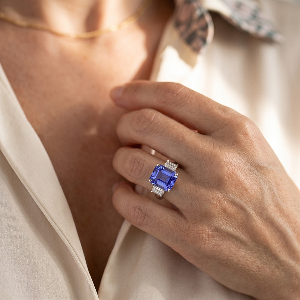 Natural Sapphire Ring 3.50ct - White Gold 14K