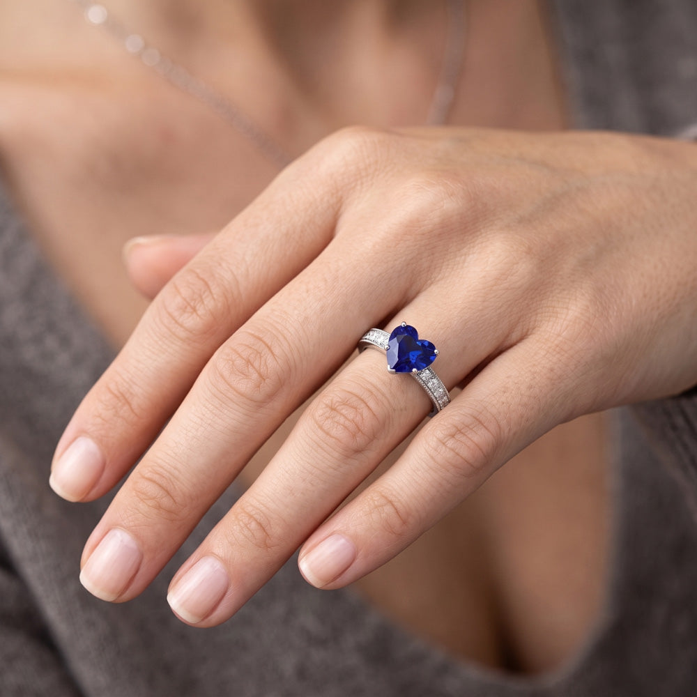 Natural Sapphire Ring 3.50ct - White Gold 14K
