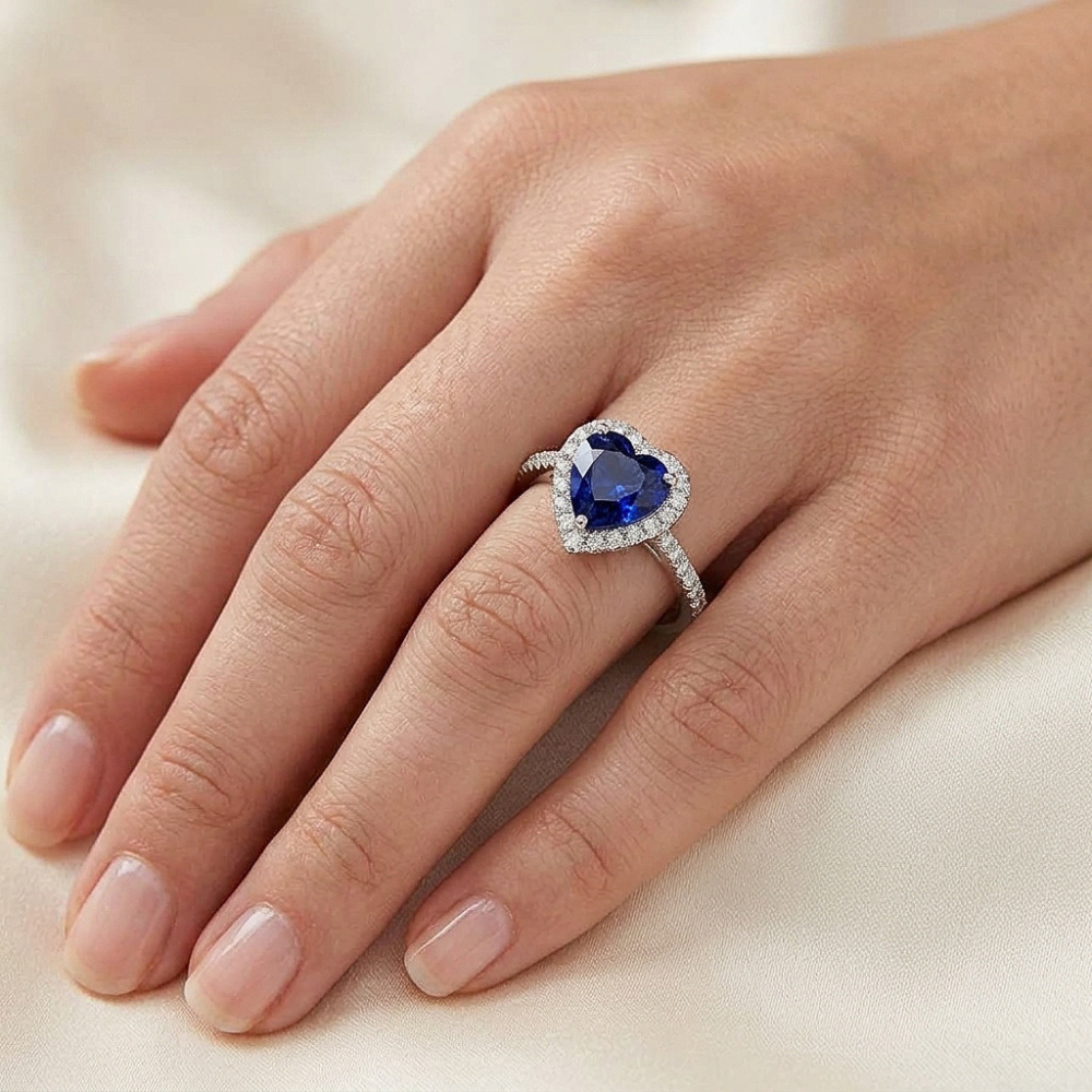 Natural Sapphire Ring 3.50ct - White Gold 14K