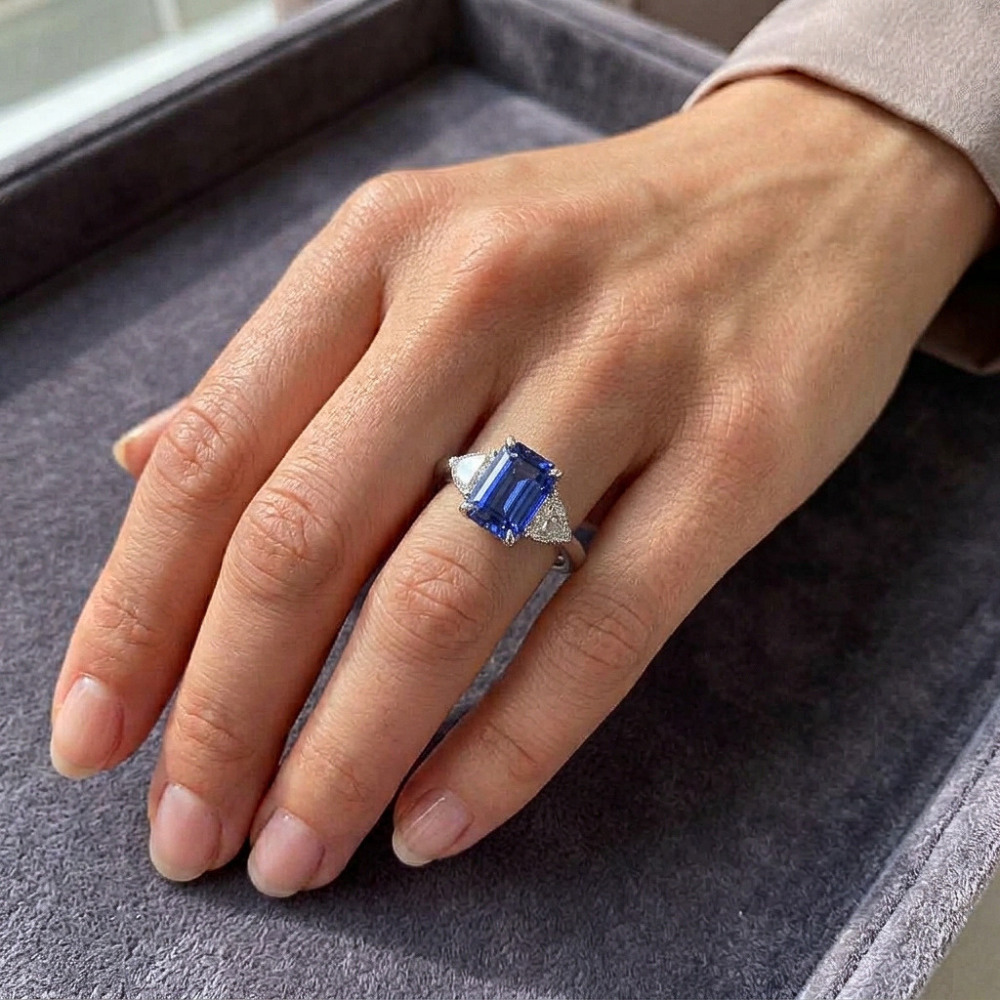 Natural Sapphire Ring 3.50ct - White Gold 14K