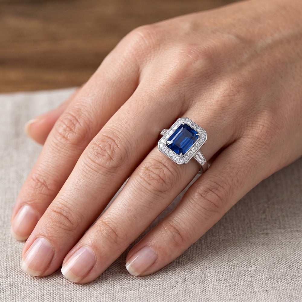 Natural Sapphire Ring 3.50ct - White Gold 14K