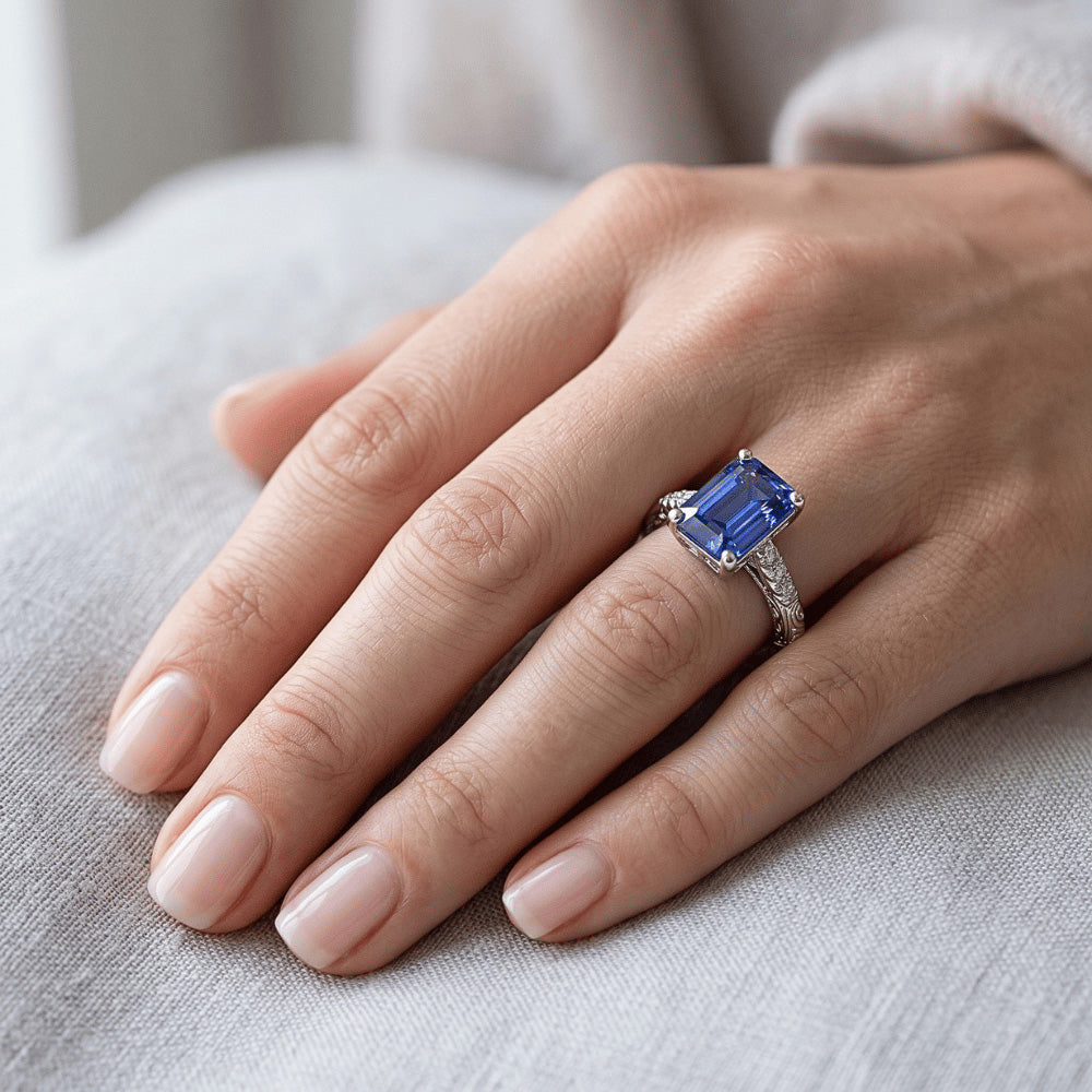 Natural Sapphire Ring 3.50ct - White Gold 14K