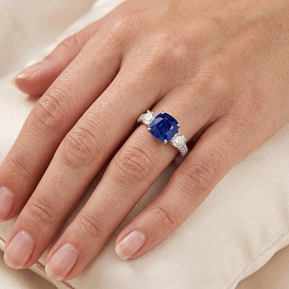 Natural Sapphire Ring 3.50ct - White Gold 14K