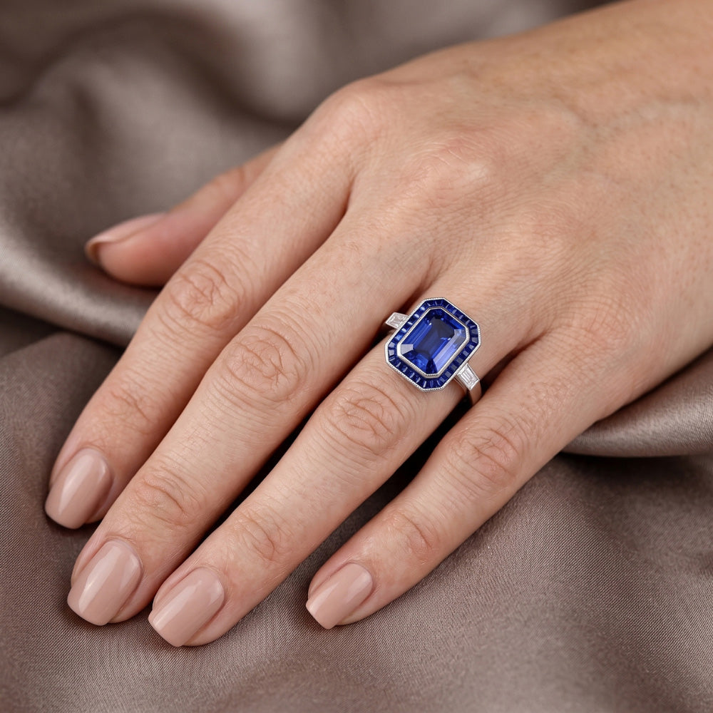 Natural Sapphire Ring 3.50ct - White Gold 14K
