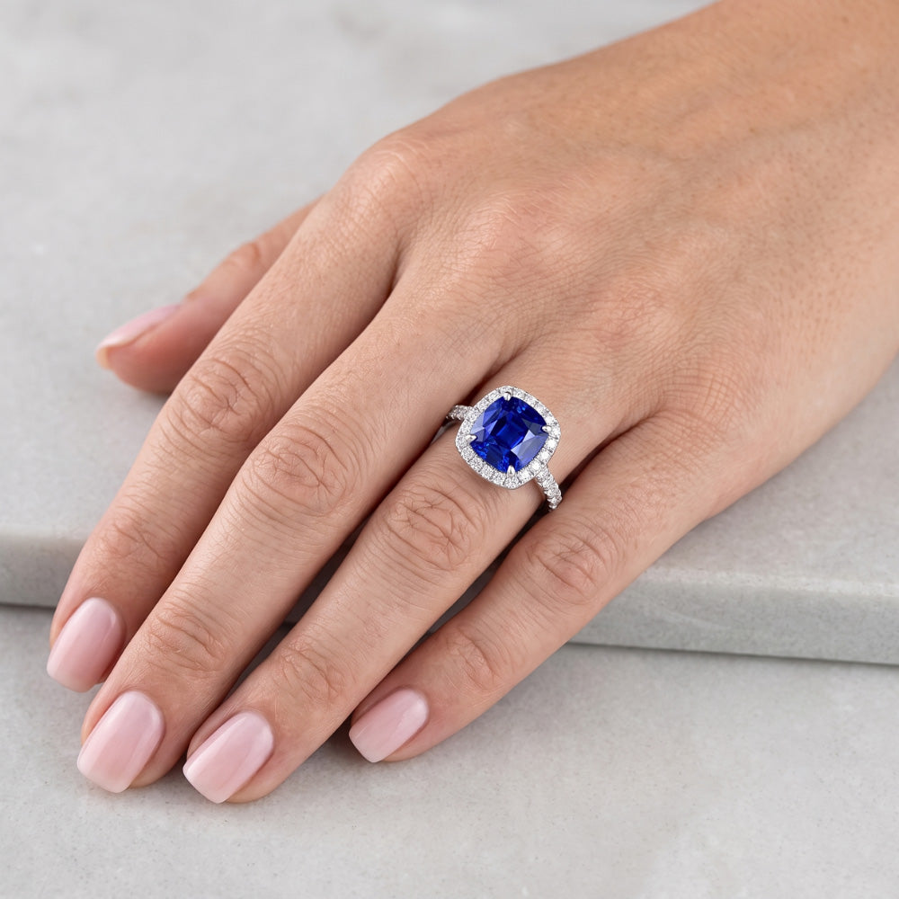 Natural Sapphire Ring 3.50ct - White Gold 14K